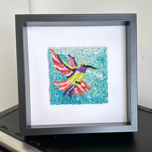 Hummingbird – Serie „Tiny Ribbons“ Originalkunstwerk | 25 x 25 cm